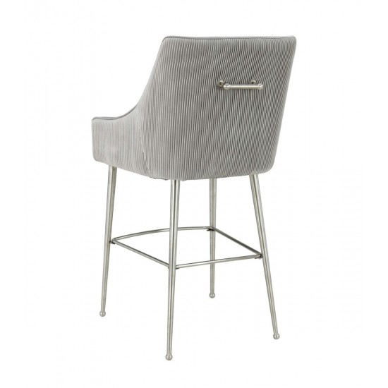 TOV Furniture Beatrix Pleated Light Grey Velvet Bar Stool