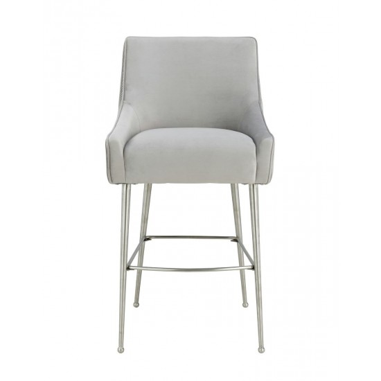 TOV Furniture Beatrix Pleated Light Grey Velvet Bar Stool