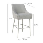 TOV Furniture Beatrix Pleated Light Grey Velvet Bar Stool