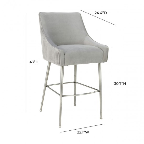 TOV Furniture Beatrix Pleated Light Grey Velvet Bar Stool