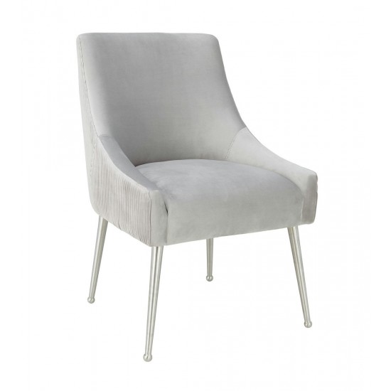 TOV Furniture Beatrix Pleated Light Grey Velvet Side Chair - Silver Legs