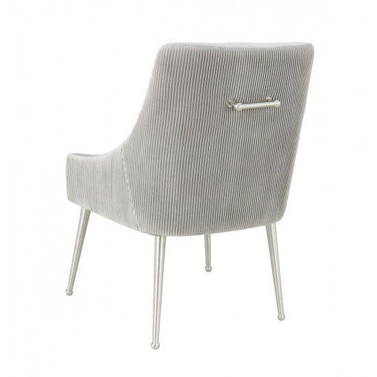 TOV Furniture Beatrix Pleated Light Grey Velvet Side Chair - Silver Legs