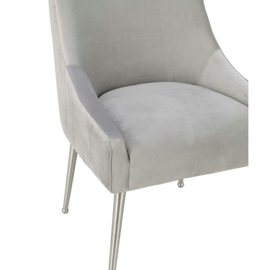 TOV Furniture Beatrix Pleated Light Grey Velvet Side Chair - Silver Legs