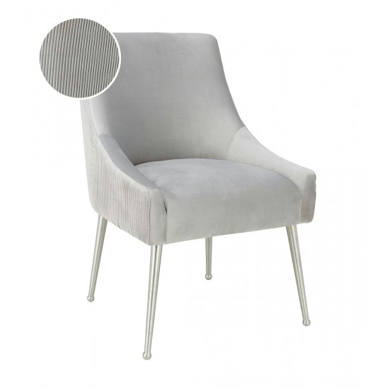 TOV Furniture Beatrix Pleated Light Grey Velvet Side Chair - Silver Legs