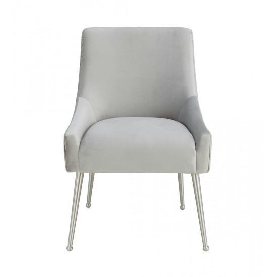 TOV Furniture Beatrix Pleated Light Grey Velvet Side Chair - Silver Legs