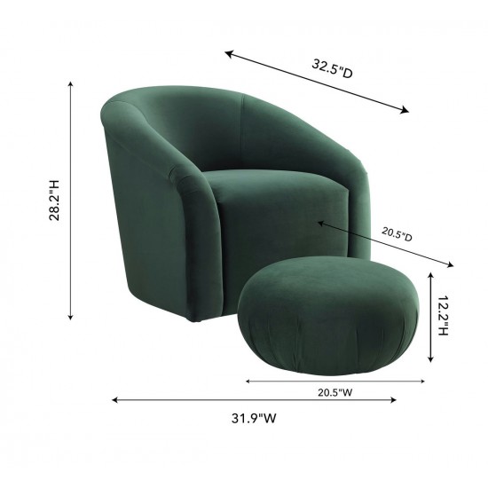 TOV Furniture Boboli Forest Green Velvet Chair + Ottoman Set