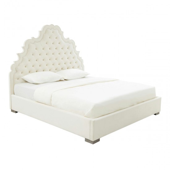 TOV Furniture Carolina Cream Velvet Bed in Queen