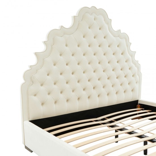 TOV Furniture Carolina Cream Velvet Bed in Queen