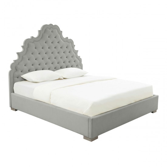 TOV Furniture Carolina Grey Velvet Bed in Queen