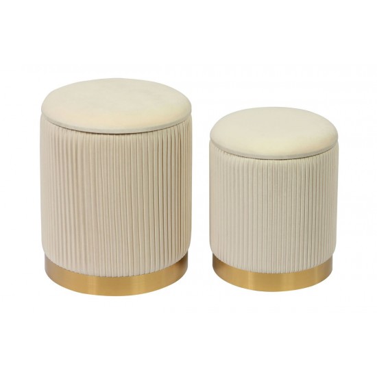 TOV Furniture Channeled Cream Velvet Storage Ottomans - Set of 2