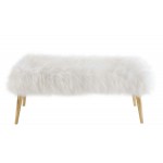 TOV Furniture Churra White Sheepskin Bench with Gold Legs