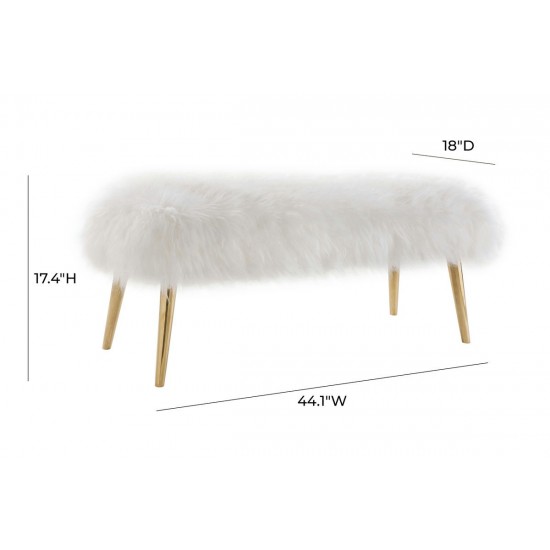 TOV Furniture Churra White Sheepskin Bench with Gold Legs
