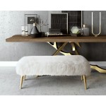 TOV Furniture Churra White Sheepskin Bench with Gold Legs