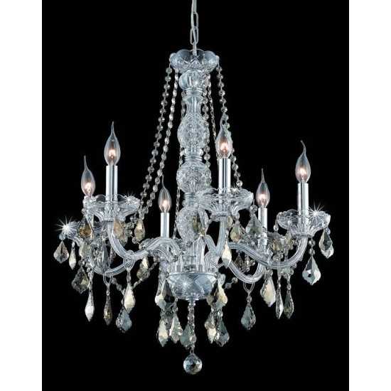 Elegant Lighting Verona 6 Light Chrome Chandelier Golden Teak (Smoky) Swarovski Elements Crystal