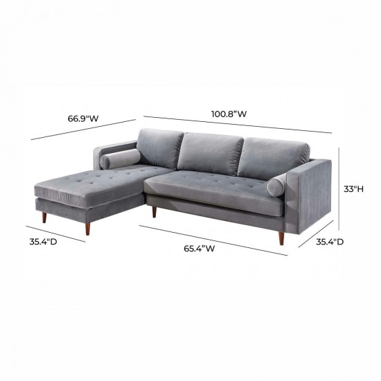 TOV Furniture Como Grey Velvet Sectional LAF