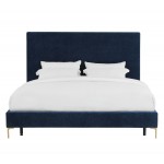 TOV Furniture Delilah Navy Textured Velvet Bed in King