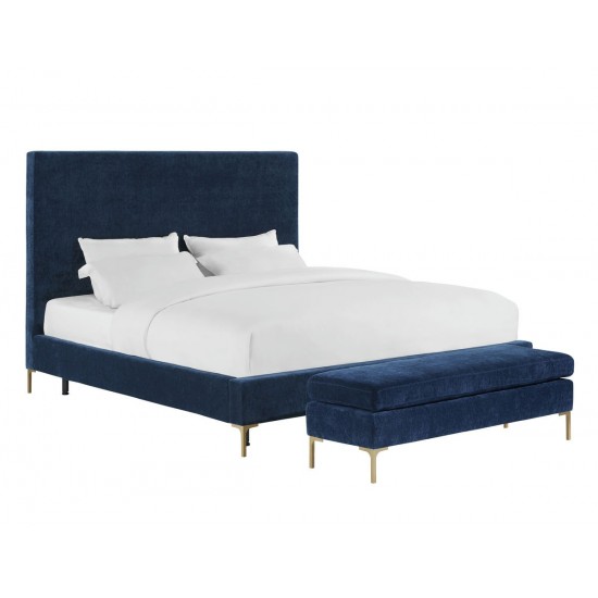 TOV Furniture Delilah Navy Textured Velvet Bed in King