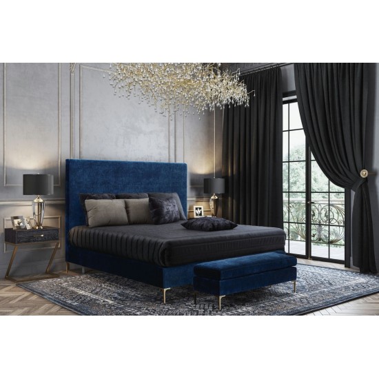 TOV Furniture Delilah Navy Textured Velvet Bed in King