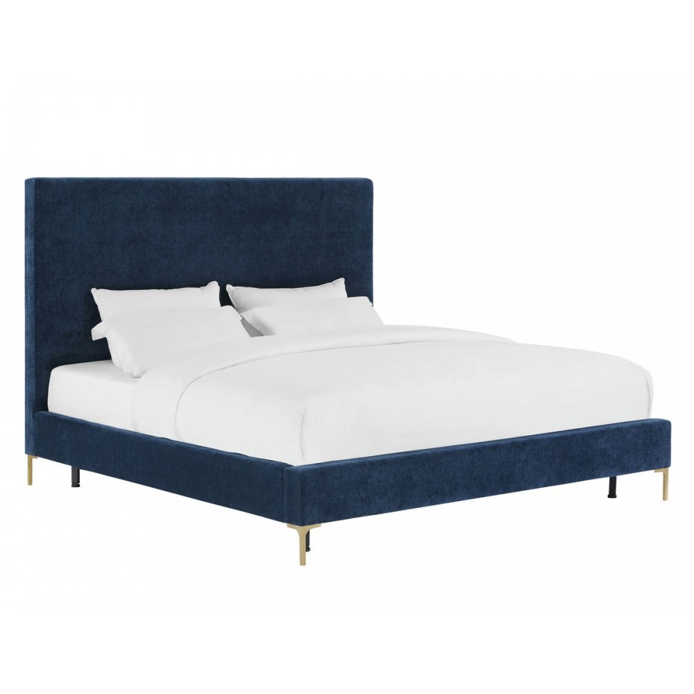 TOV Furniture Delilah Navy Textured Velvet Bed in Queen