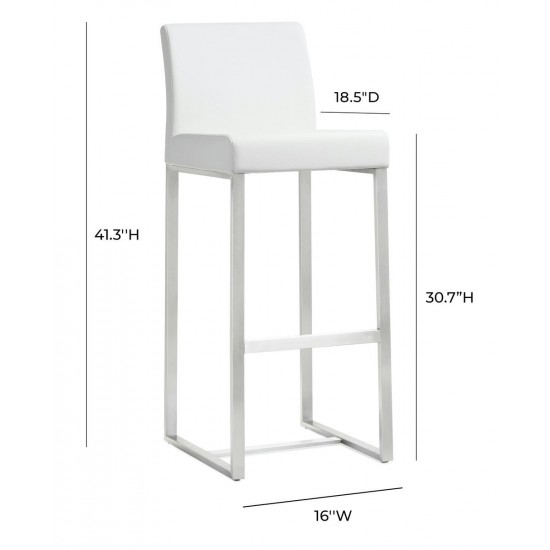 TOV Furniture Denmark White Stainless Steel Barstool (Set of 2)