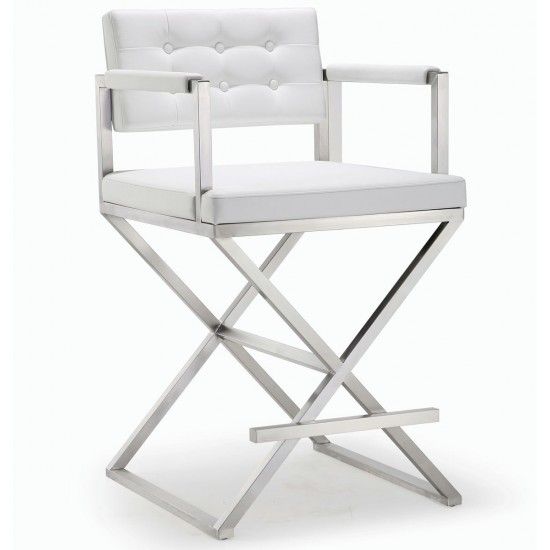 TOV Furniture Director White Stainless Steel Counter Stool