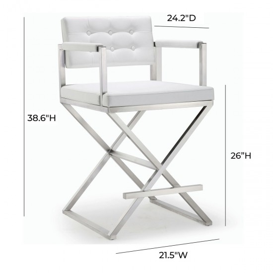 TOV Furniture Director White Stainless Steel Counter Stool