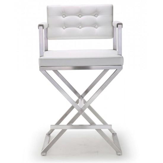 TOV Furniture Director White Stainless Steel Counter Stool