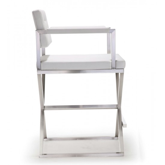 TOV Furniture Director White Stainless Steel Counter Stool