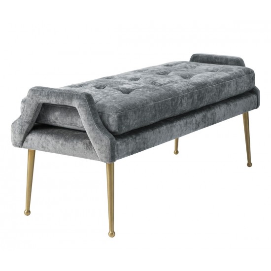 TOV Furniture Eileen Slub Velvet Grey Bench