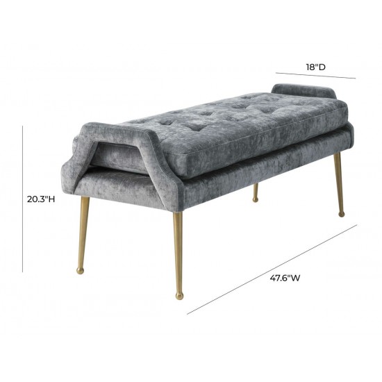 TOV Furniture Eileen Slub Velvet Grey Bench