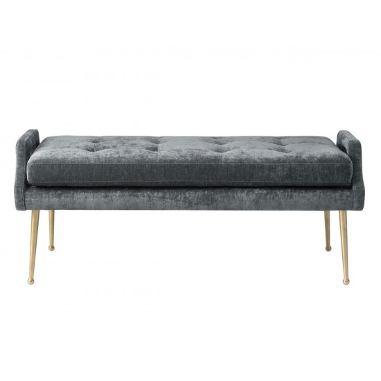 TOV Furniture Eileen Slub Velvet Grey Bench