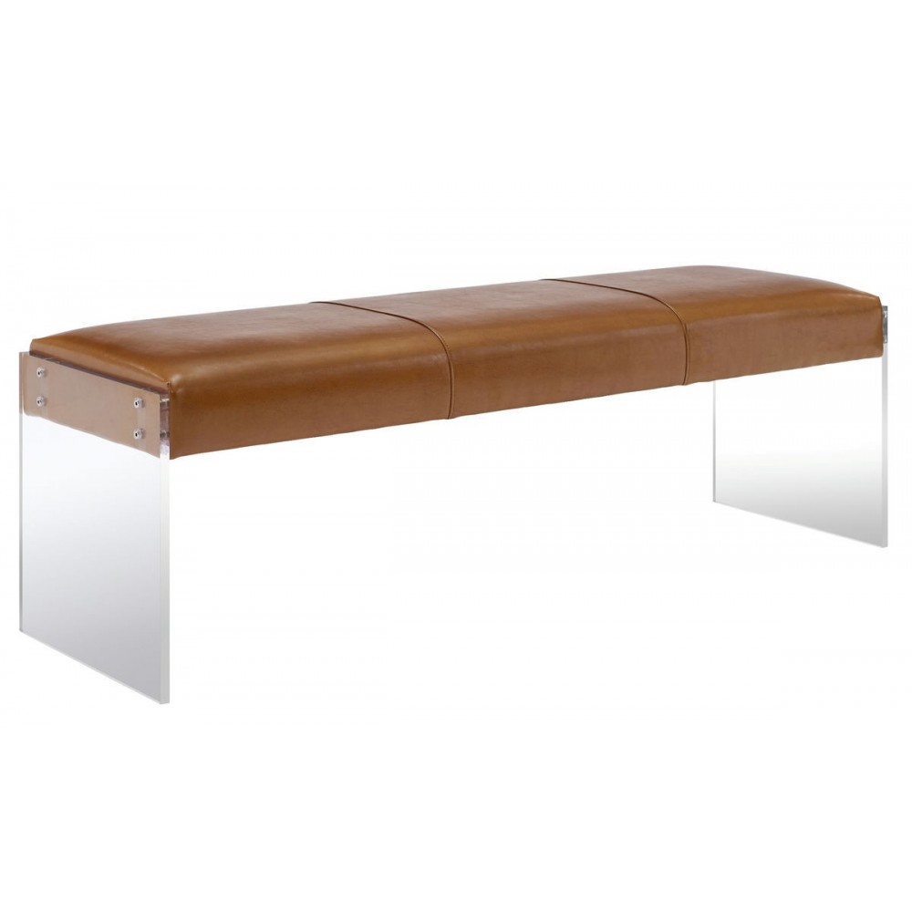 TOV Furniture Envy Brown Leather/Acrylic Bench