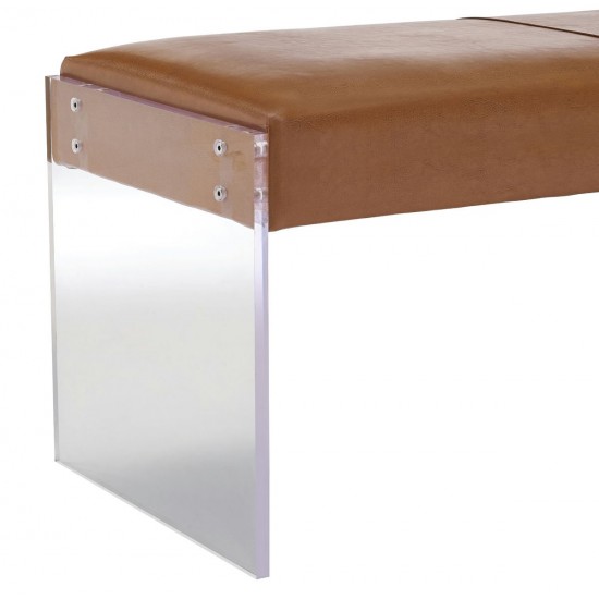 TOV Furniture Envy Brown Leather/Acrylic Bench