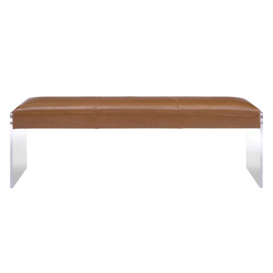 TOV Furniture Envy Brown Leather/Acrylic Bench