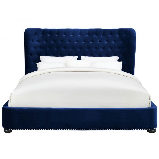 TOV Furniture Finley Blue Velvet Bed in King Size