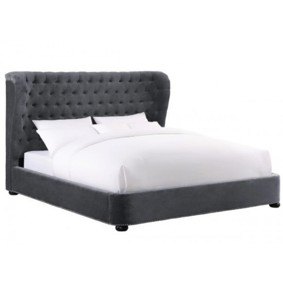 TOV Furniture Finley Grey Velvet Bed in Queen