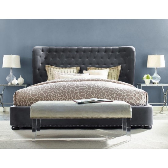 TOV Furniture Finley Grey Velvet Bed in Queen