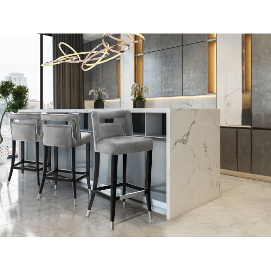 TOV Furniture Hart Grey Velvet Bar Stool