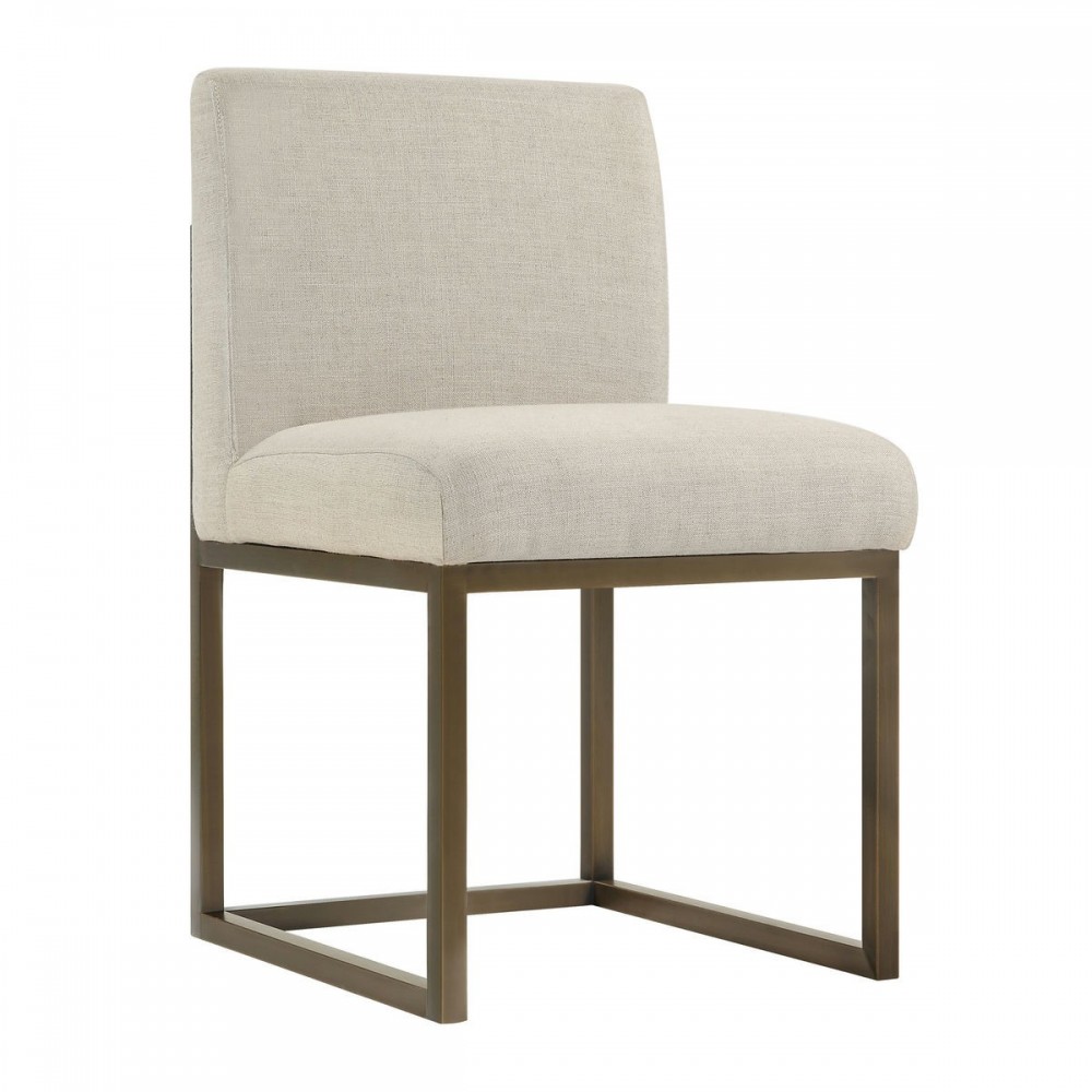 TOV Furniture Haute Beige Linen Chair in Brass