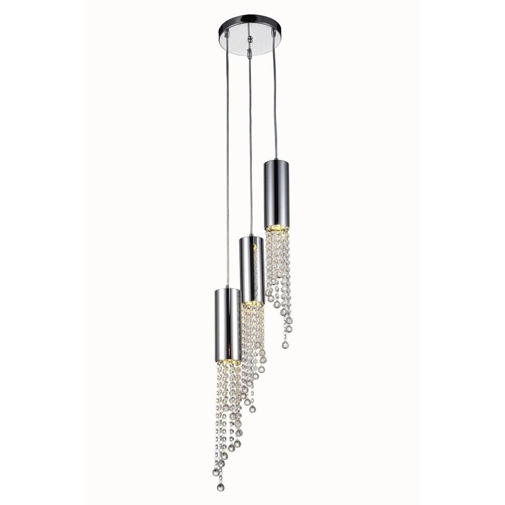 Elegant Lighting Niagara 3 Light Chrome Pendant Clear Royal Cut Crystal