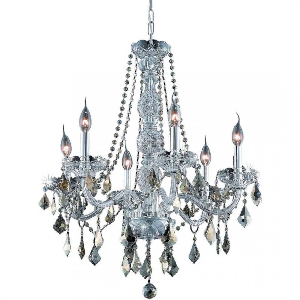 Elegant Lighting Verona 6 Light Chrome Chandelier Golden Teak (Smoky) Royal Cut Crystal