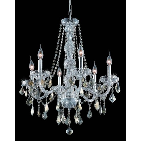 Elegant Lighting Verona 6 Light Chrome Chandelier Golden Teak (Smoky) Royal Cut Crystal