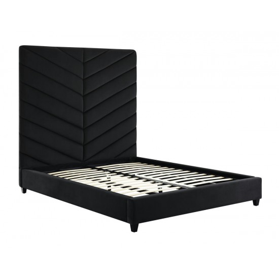 TOV Furniture Javan Black Velvet Bed in Queen