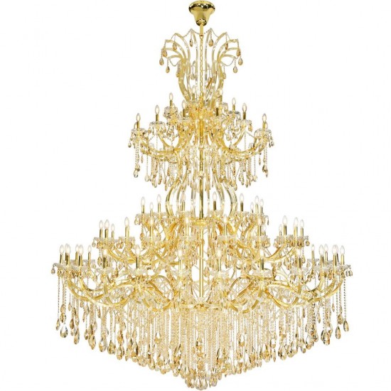 Elegant Lighting 84 Light Gold Chandelier With Golden Shadow Tear Drop Crystals Golden Shadow (Champagne) Royal Cut Crystal