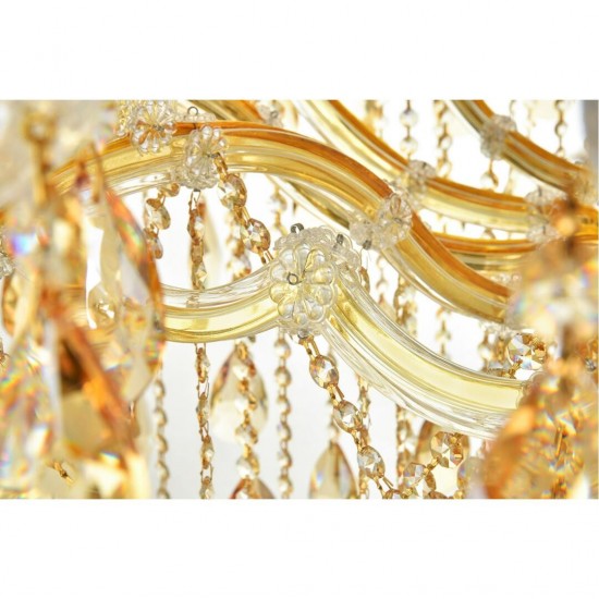 Elegant Lighting 84 Light Gold Chandelier With Golden Shadow Tear Drop Crystals Golden Shadow (Champagne) Royal Cut Crystal