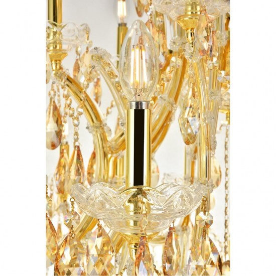 Elegant Lighting 84 Light Gold Chandelier With Golden Shadow Tear Drop Crystals Golden Shadow (Champagne) Royal Cut Crystal