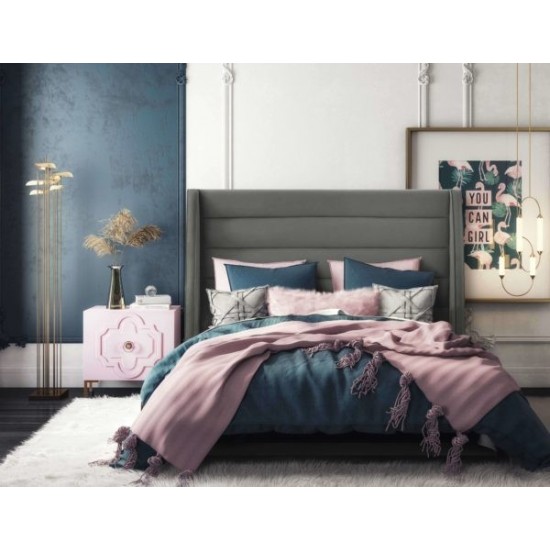 TOV Furniture Koah Grey Velvet Bed in King