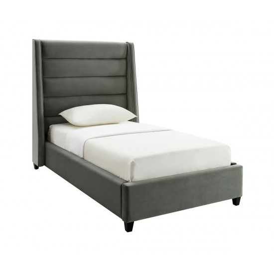 TOV Furniture Koah Grey Velvet Bed in Twin