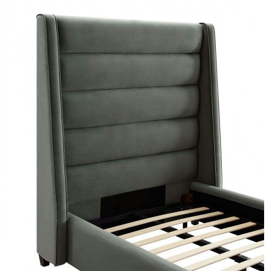 TOV Furniture Koah Grey Velvet Bed in Twin