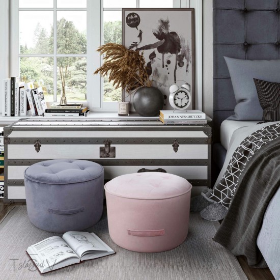 TOV Furniture Luna Grey Velvet Ottoman